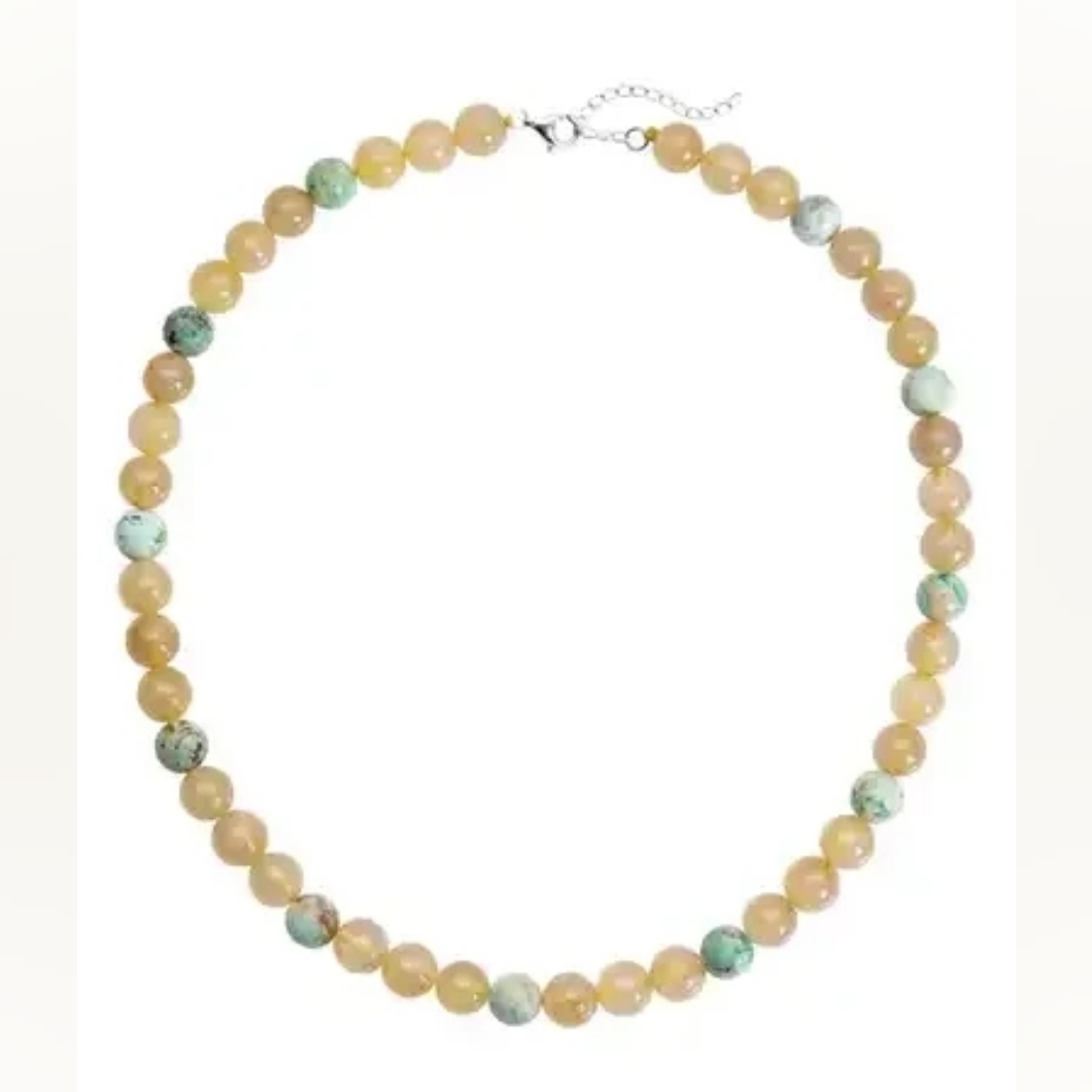 Golden Rutilated Quartz And Peru Turquoise Beaded Necklace Rhodium O Ss 99$